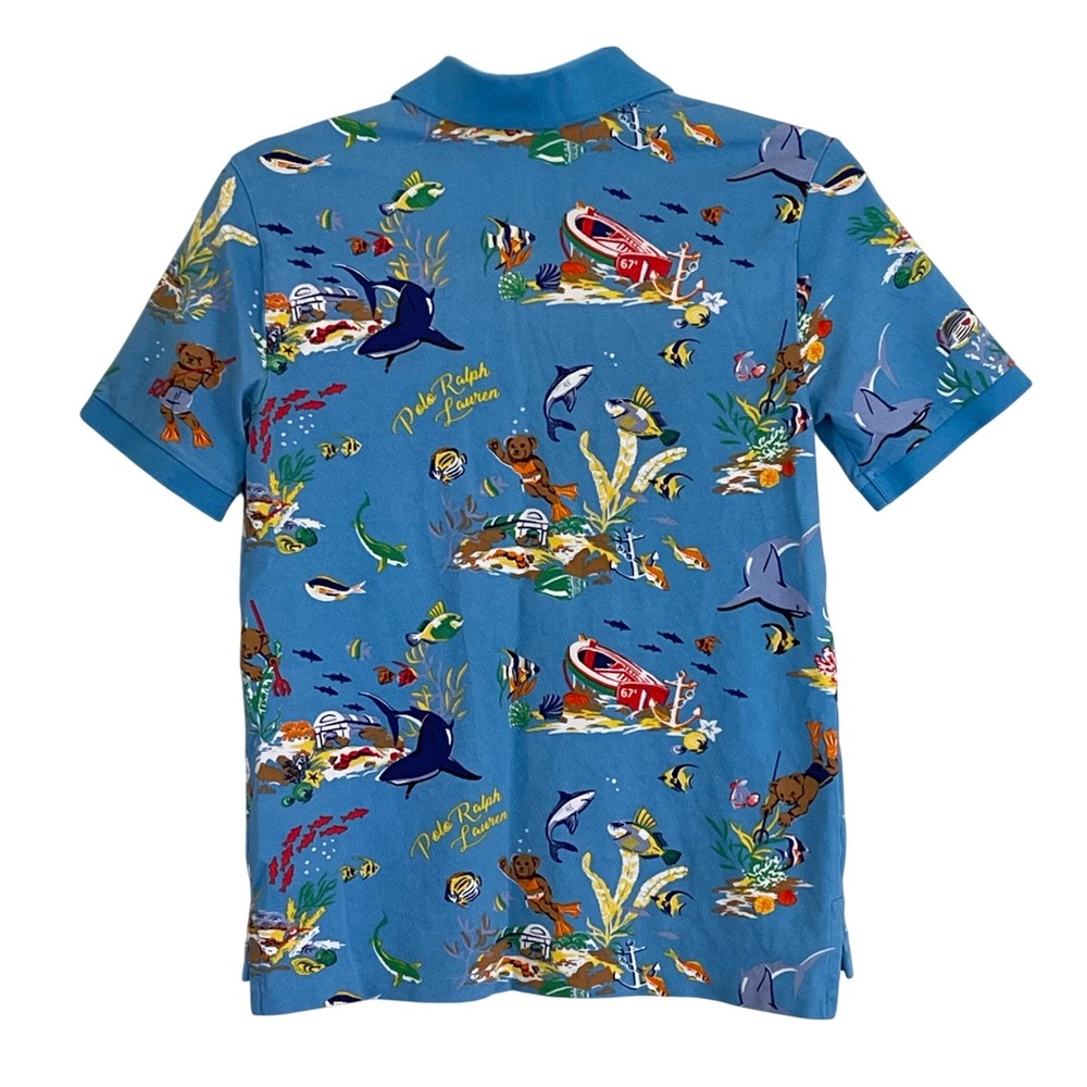 Polo Ralph Lauren Boys Blue Underwater Polo Bear Shark Shirt Size L 14-16 - Picture 2 of 8
